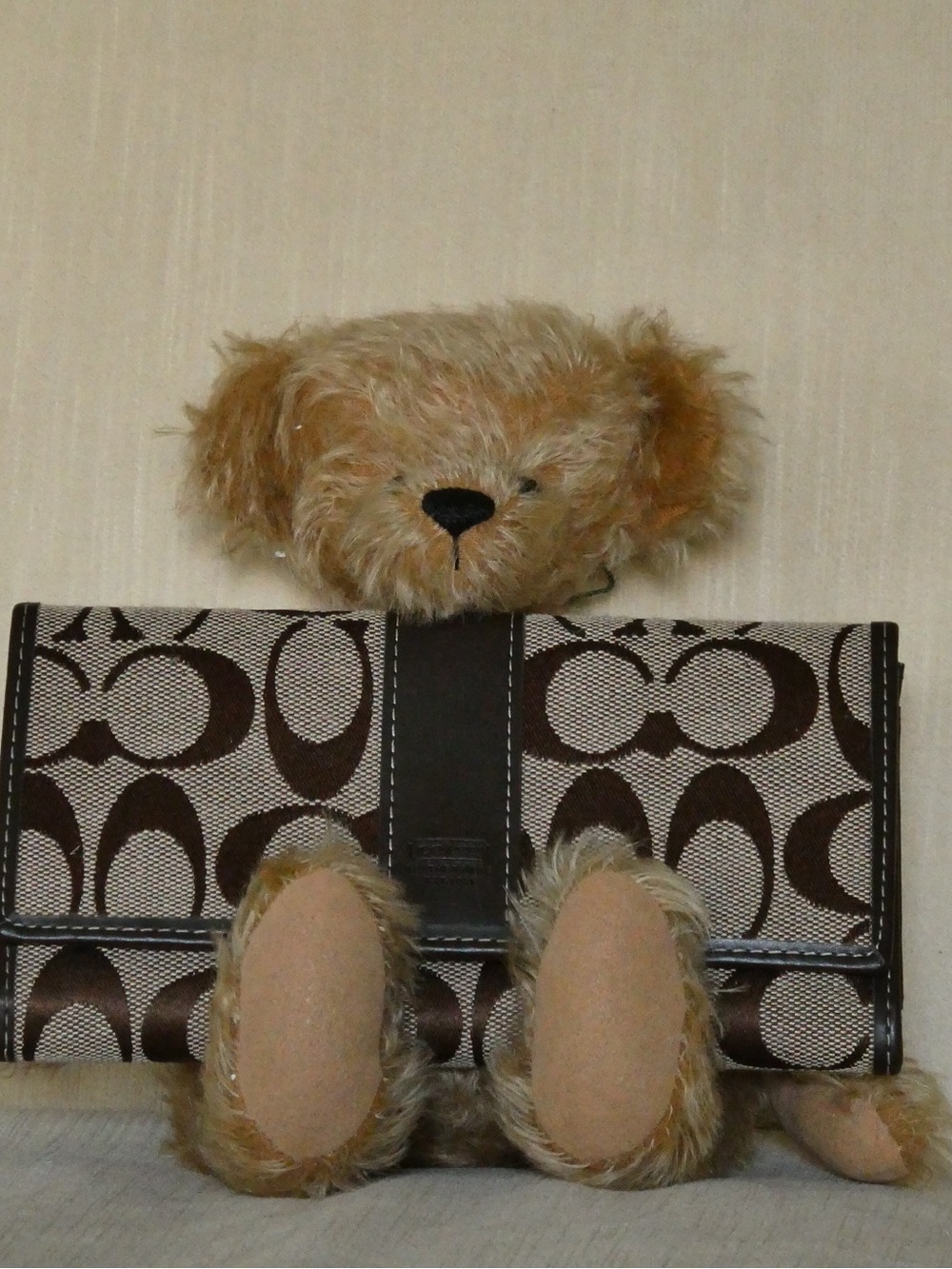 Coach Signature Canvas Wallet - Brown monogram. Double flap card/check space.